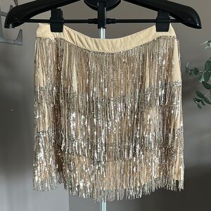 Francesca’s Clarette Tiered Mini Skirt with Sequins Champagne Color Cruise Wear